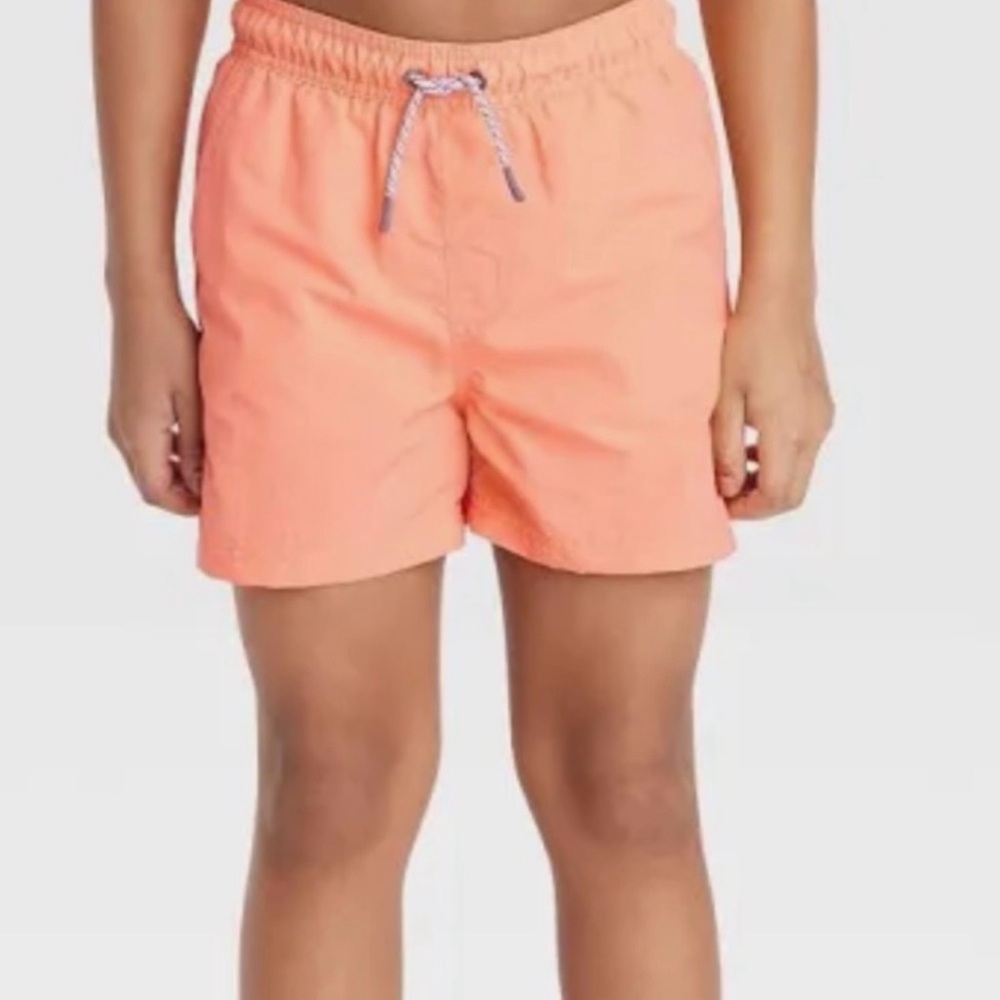 Art Class Coral Solid Swim Trunks with Pockets Drawstring Waist